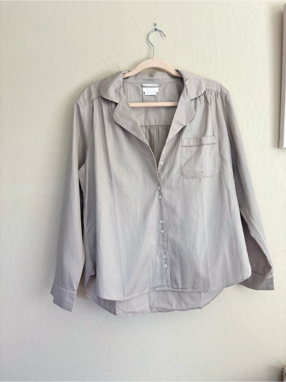 Boll & Branch Signature Sleep Shirt Pewter Organic Cotton Pajama Top M Coastal